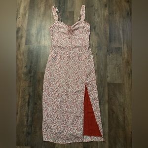 NWOT Abercrombie & Fitch Red Floral Cinch-Front Midi Dress